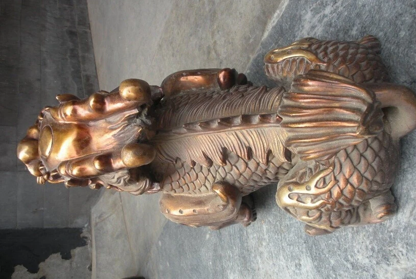 Китай Огромный Королевский Чистый красный Бронзовый Foo Собаки Лев Дракон kylin