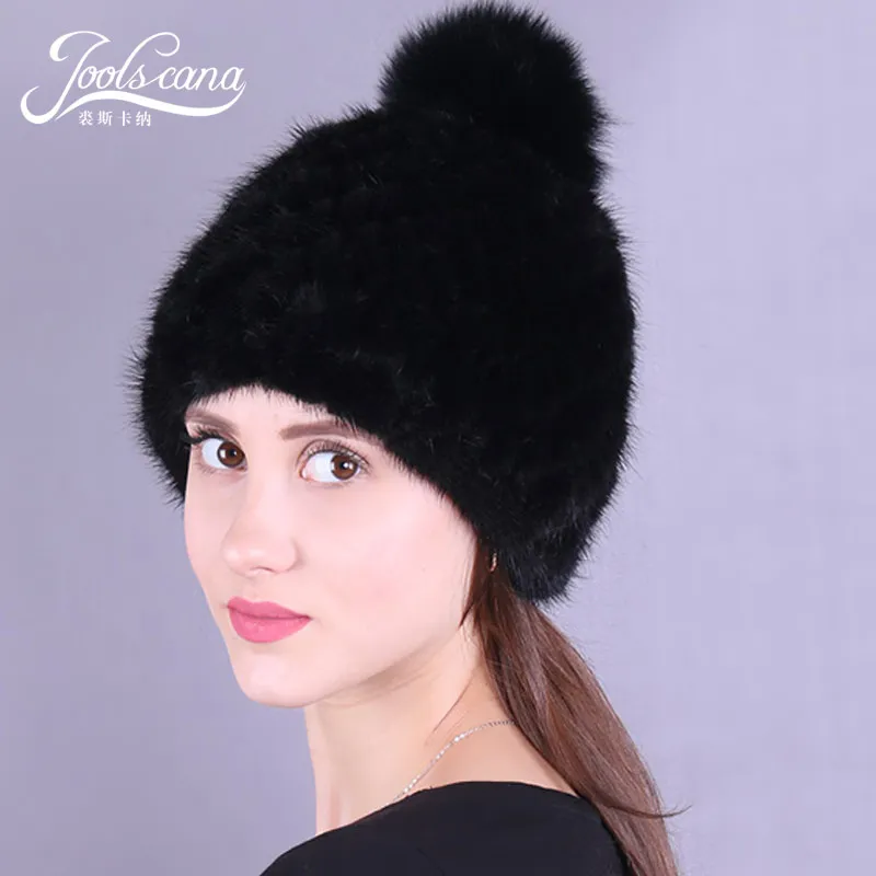 Женская шапка из меха норки joolscana зимняя с помпоном вязаная beaine лисы новый бренд