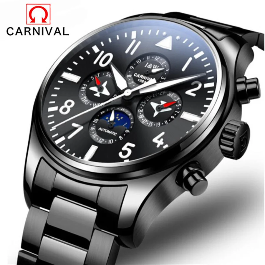 

Men sport Watch Carnival brand fashion men Mechanical watch 30M waterproof steel band auto date male watches relogio masculino