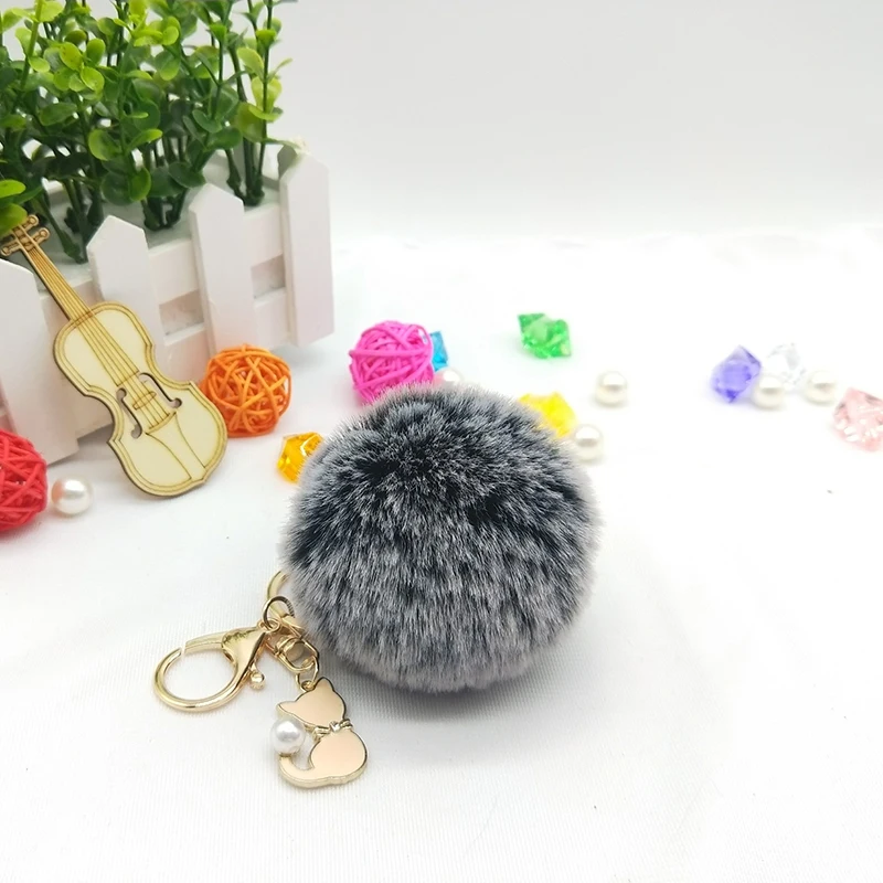 Black Gray 25 цветов милый розовый Кот меховой брелок помпон искусственный мех мяч брелок пушистый помпон брелок сумка талисманы брелок Llaveros Chaveiros - Цвет: Black Gray