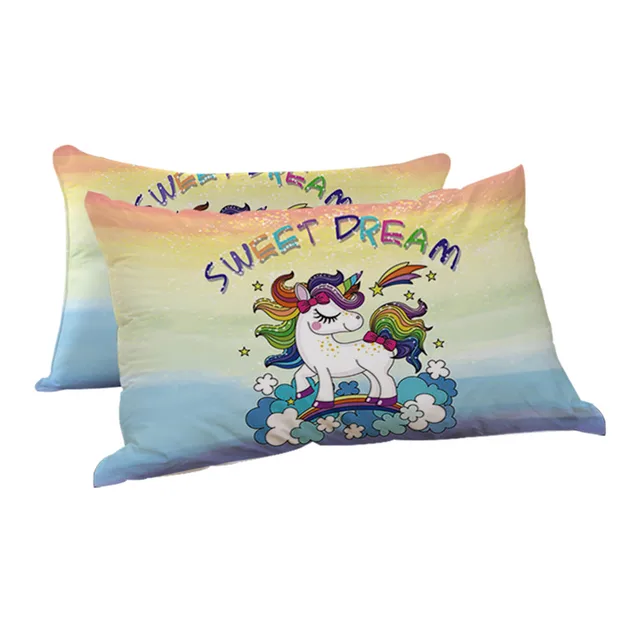 BlessLiving Unicorn Kids Sleeping Pillow Cute Magical Down Alternative Pillow Rainbow Teen Girl Purple Yellow Bedding 1pc 5