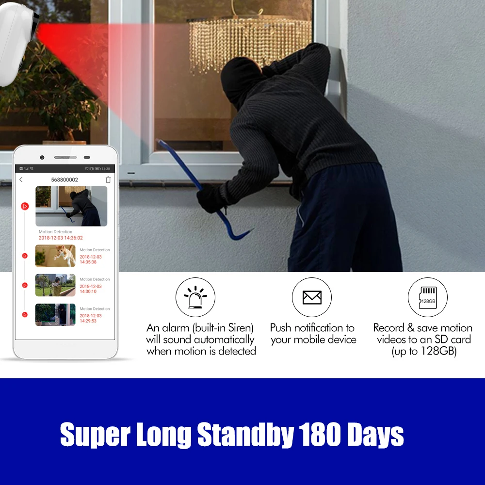 Беспроводная ip камера Hiseeu C10 перезаряжаемая батарея CCTV безопасности PIR