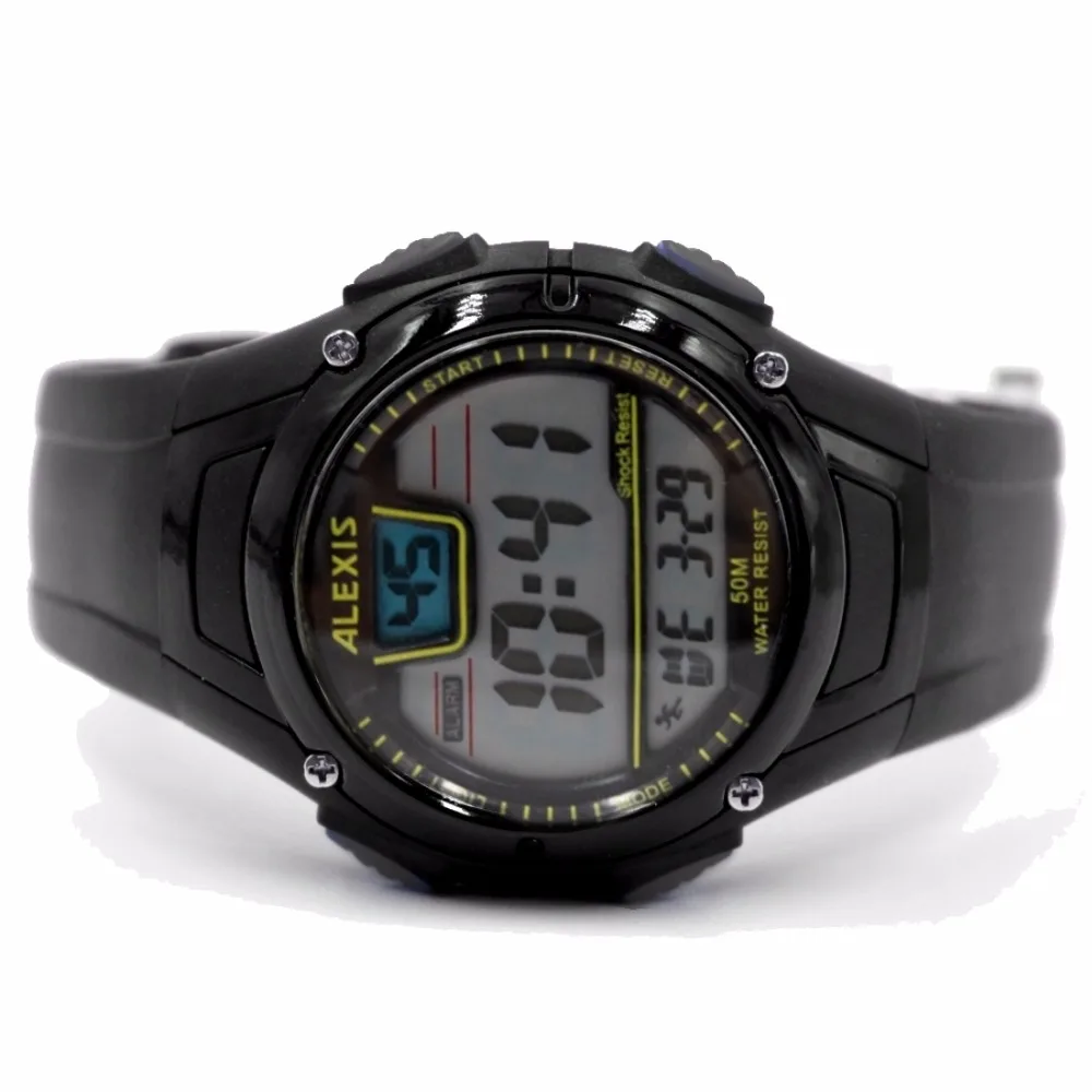 Черные часы Алексис марки DW423D с подсветкой даты и водонепроницаемым корпусом для