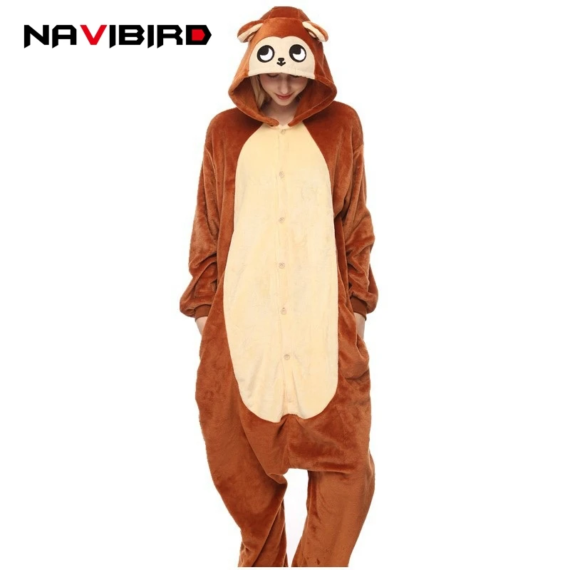 Животных коричневый обезьяна Onesie Kigurumi унисекс для взрослых фланелевые пижамы