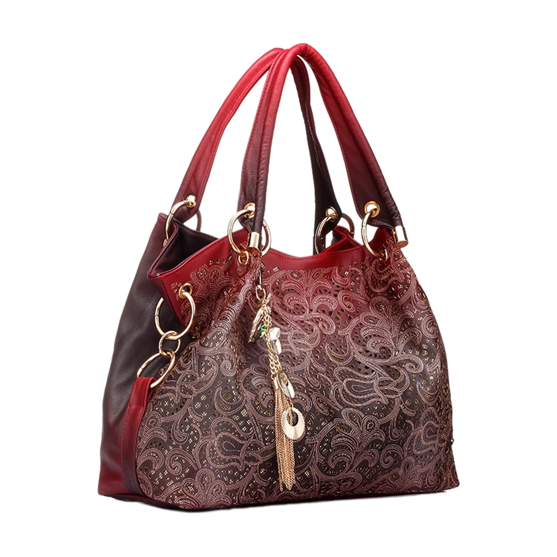 Женская кожаная сумка градиентная с кисточкой|hollow out bags|tassel bagbag ladies |