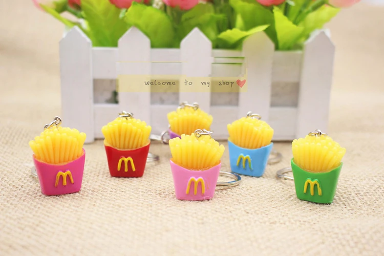 

300pcs Mixed Colors Mini Simulation Food French Fries Creative Keychain Multiple Trinkets Wholesale
