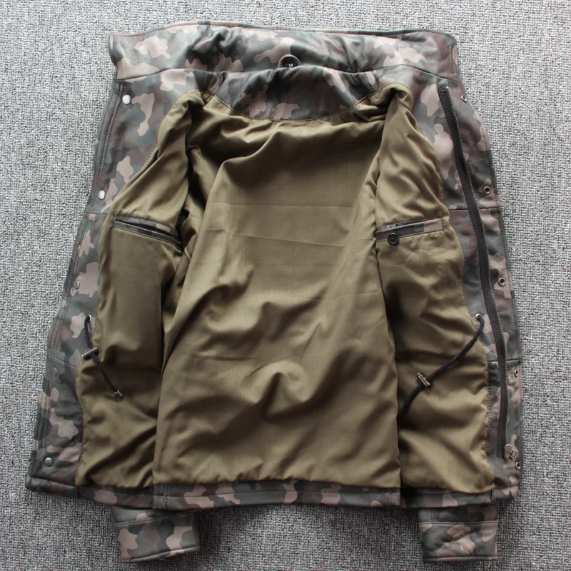 Осенняя Новинка, мужская куртка из натуральной кожи Safari M65, камуфляжная овчина, длинная мотоциклетная одежда, кожаная ветровка, куртка