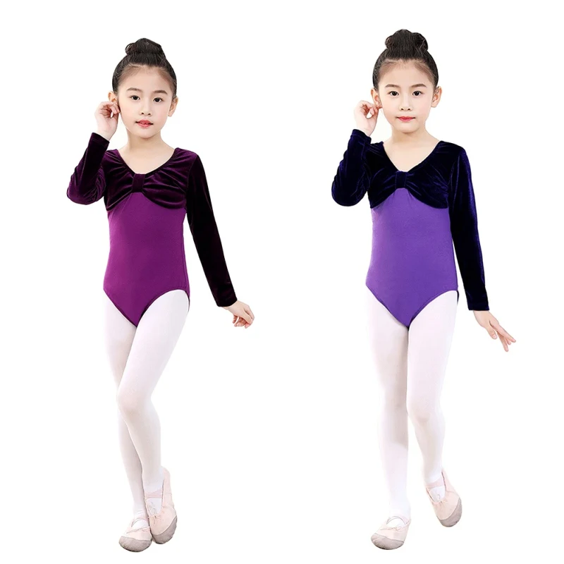 

Children's dance clothes practice wear long sleeves Printed Bow tie Ballet Dress Athletic Dance Dress Ballet Leotards Acrobatic