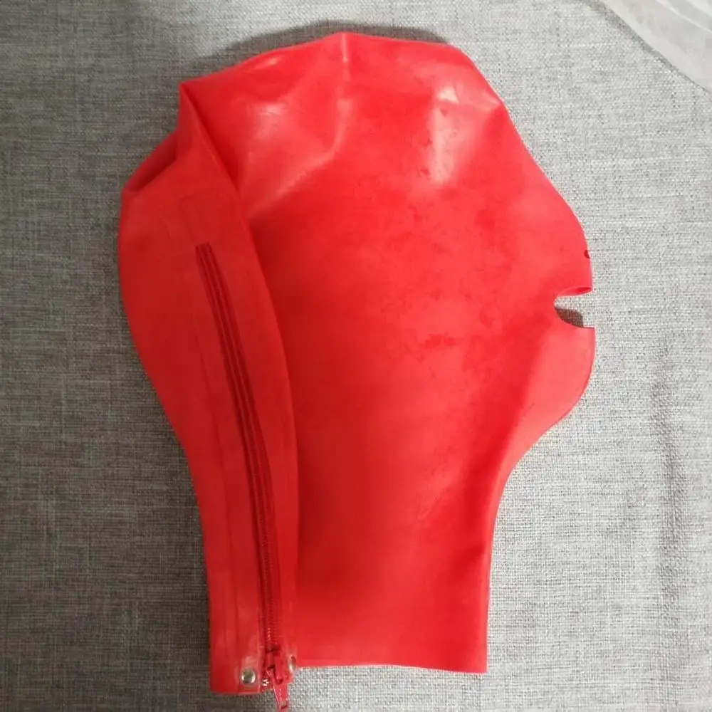 Латекс фетиш на голову с задней молнией латексная Красная маска открытым ртом