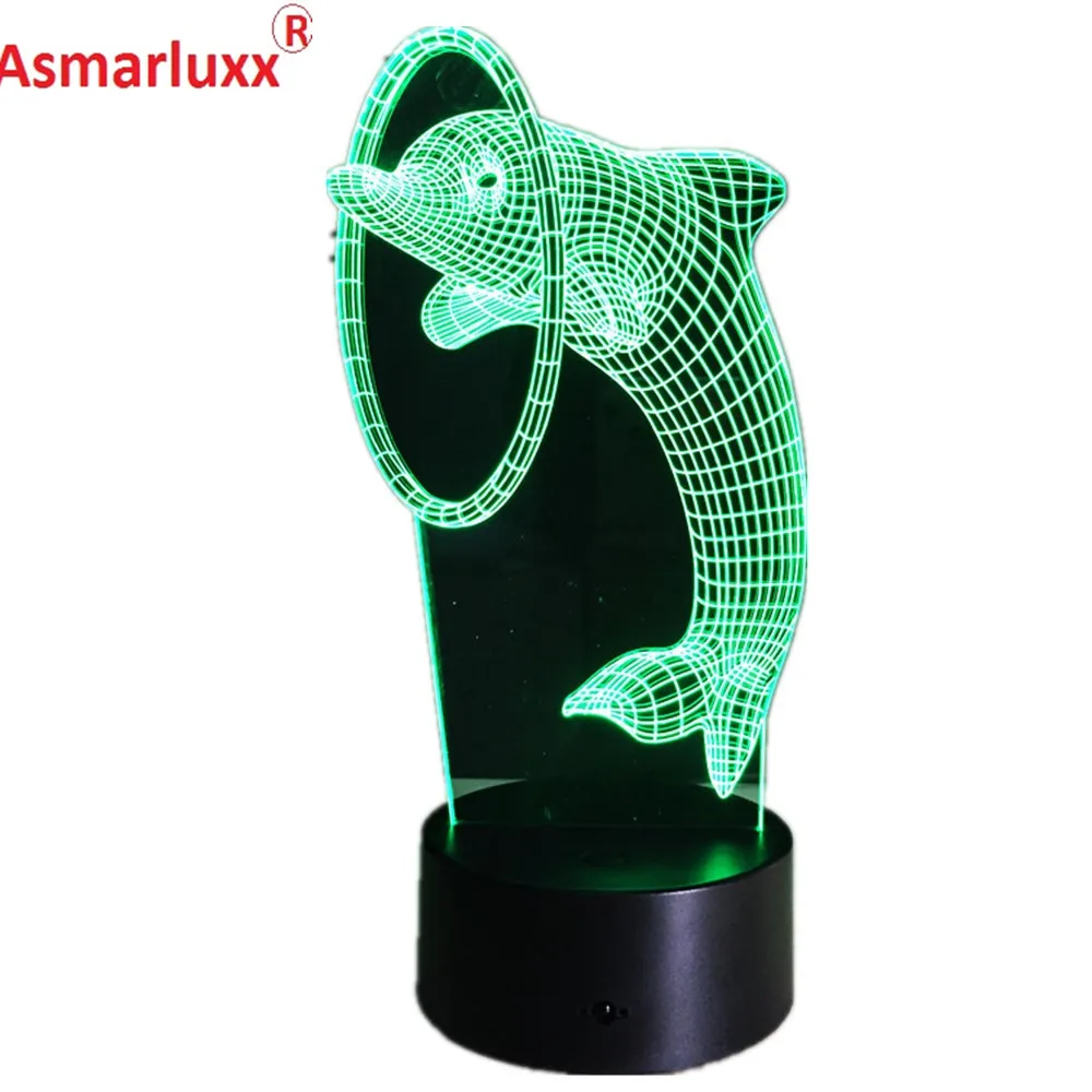 Ночник в виде дельфина лампа стиле арт деко удивительный красочный 3D