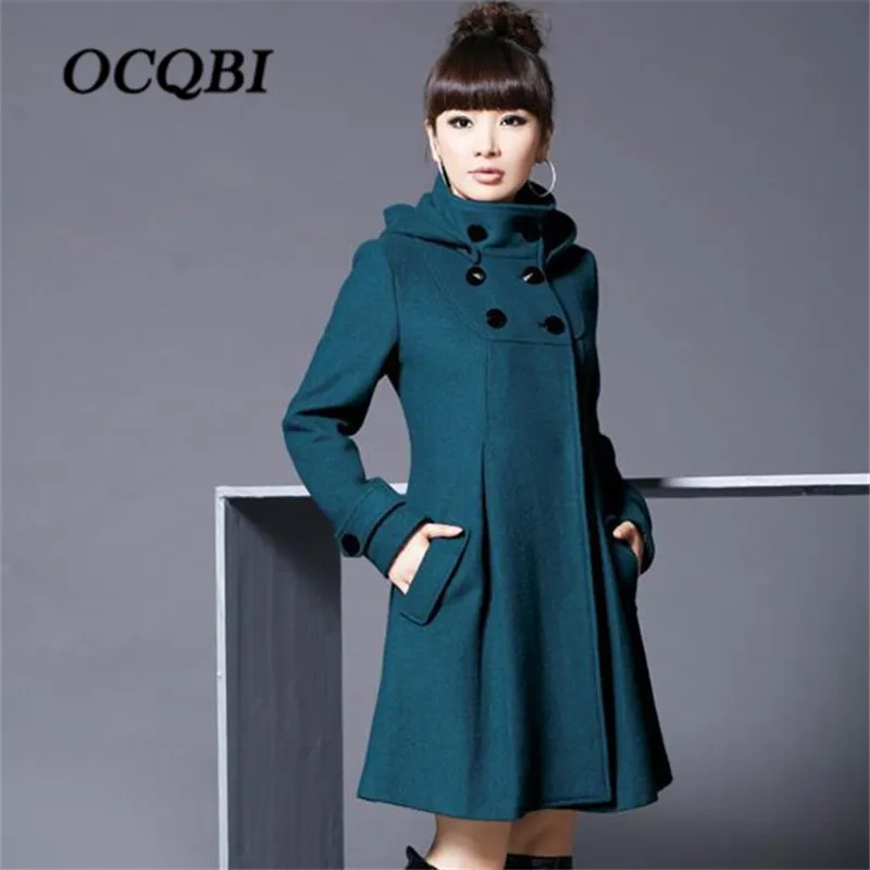 OCQBI Hooded Woolen Women Coat Plus Size Fashion Designer Clothing Korean Style Bodycon Ladies | Женская одежда