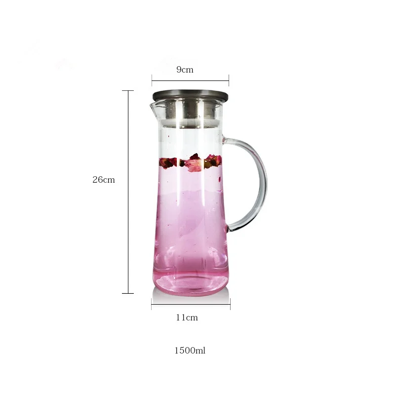 1500ml Стеклянный кувшин большой емкости со стеклянной ручкой, термостойкий стеклянный кофейник, фильтр из нержавеющей стали, чайник 1500 мл - Цвет: 1500ml