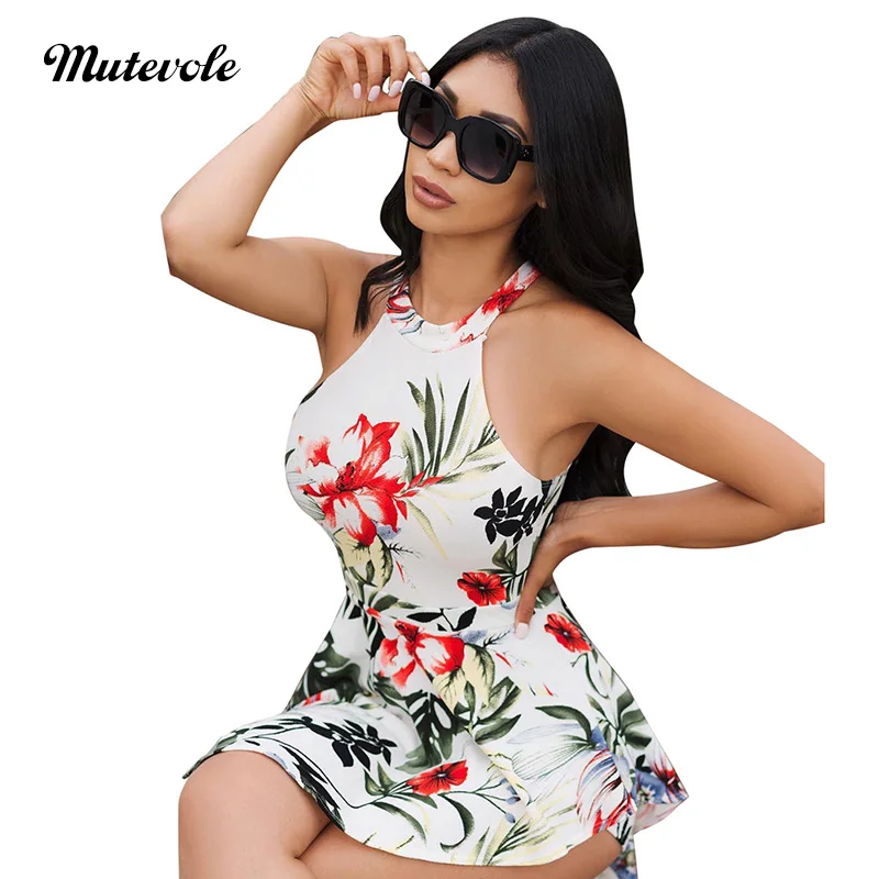 Mutevole Summer Floral Print Playsuits Romper Women Casual Sleeveless Short Jumpsuit Bodysuit Boho Bodycon Sexy Beach Женская одежда