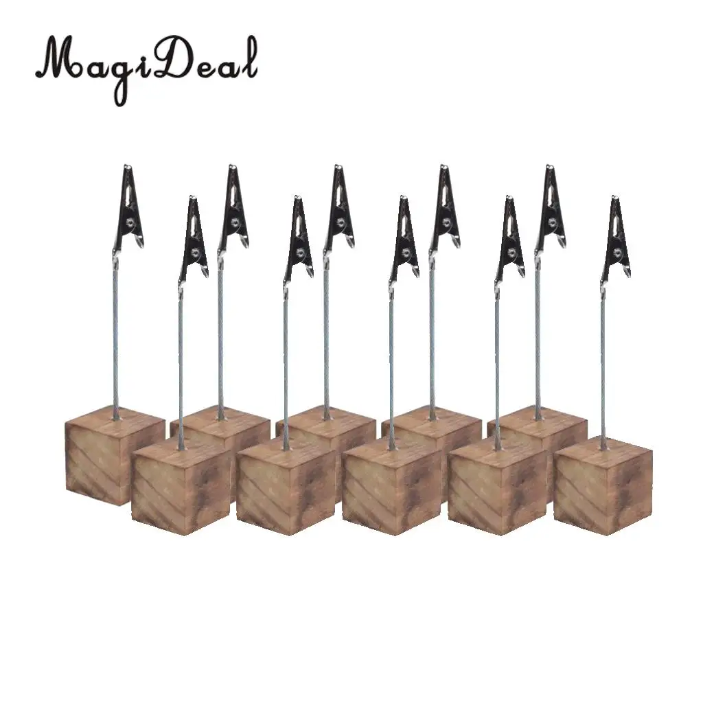 MagiDeal Rustic Fire Wooden Base Wire Photo Clip Wedding Table Place Card Holder | Дом и сад