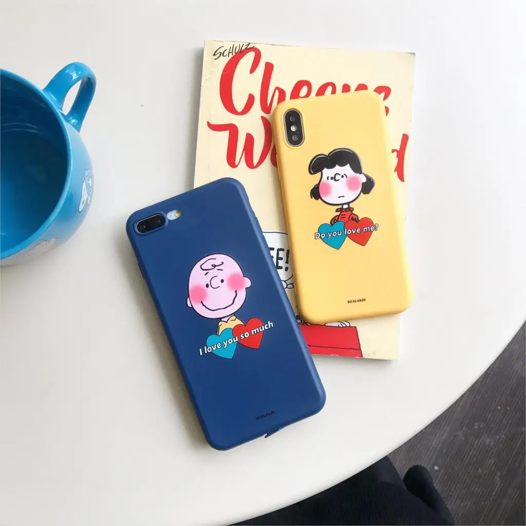 New Charlie Brown cartoon case For iphone Xs MAX Xr X 6 6splus 8 7plus Back Cover Cute couple love candy soft TPU phone cases |