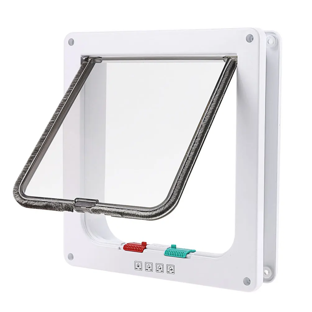 Cat Door Lockable Manual Control Access Pet 4 Way Locking Flap for Small Dogs Puppy |