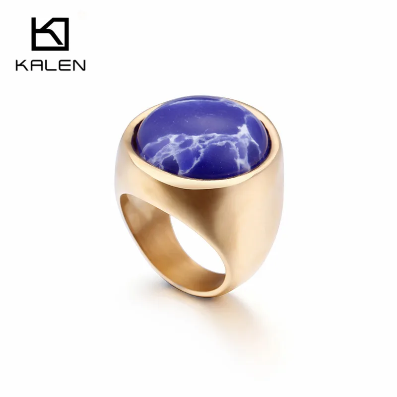 KALEN, 1 шт., нержавеющая сталь, болгарийское золото, кольца для женщин, Богемия, цветной камень, кольца на палец, размер 6, 7, 8, 9, дешевые кольца, ювелирные изделия - Цвет основного камня: white purple