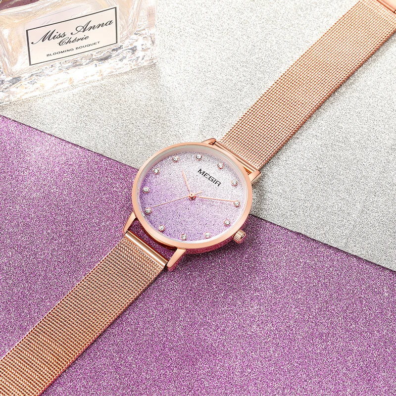 Top Luxury Brand MEGIR Mesh Steel Belt Quartz Watch Rose Gold Simple Fashion Waterproof Sports Ultra-thin Ladies 4215 | Наручные часы