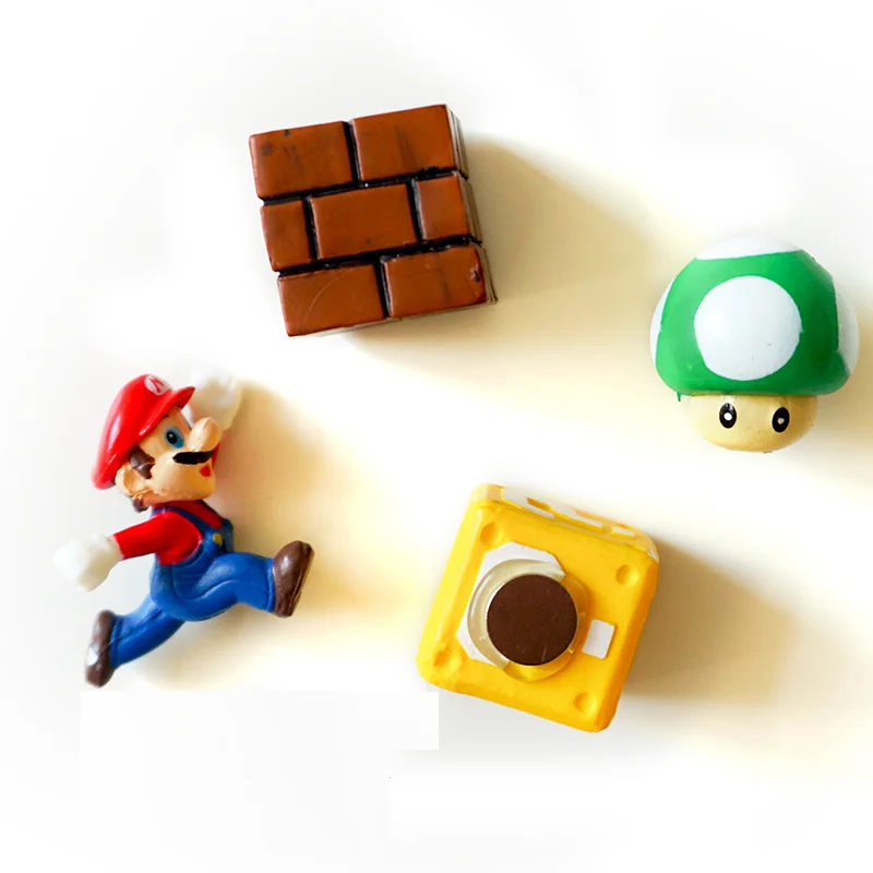4Pcs 4/8/10 штук, искусственный бриллиант из смолы, 3D Симпатичные Super Mario магниты на холодильник, костюм для детей, фигурки стены Марио пули кирпичи для дома украшения - Цвет: 4Pcs