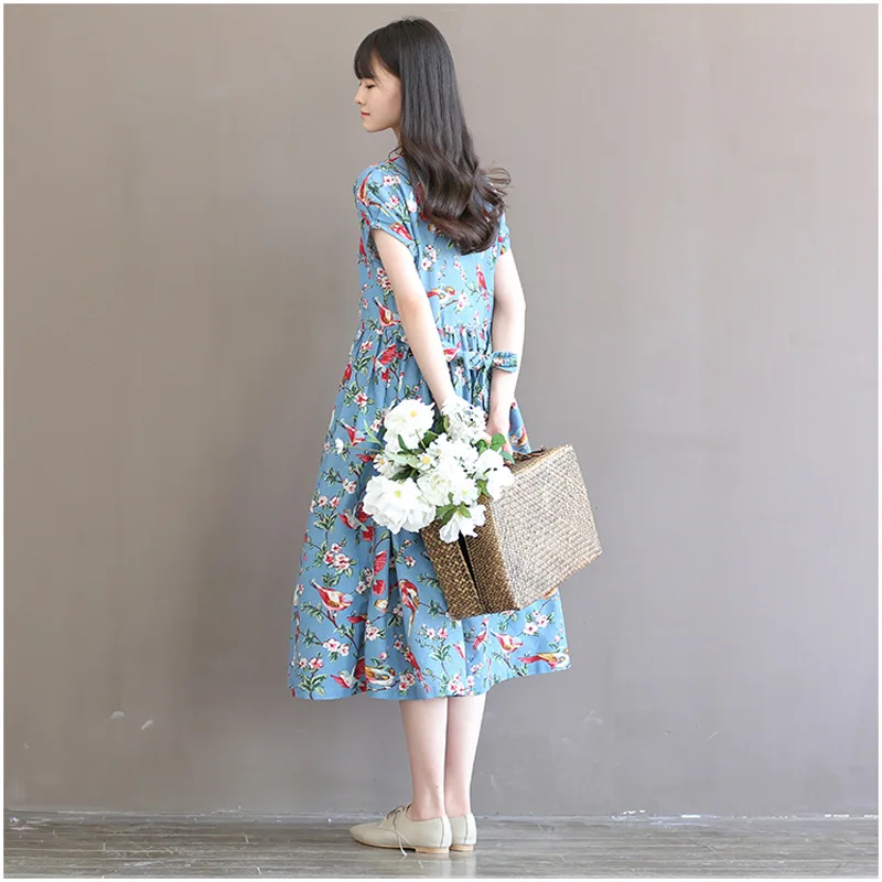 Женское Повседневное платье из хлопка и льна винтажное длинное макси с цветочным