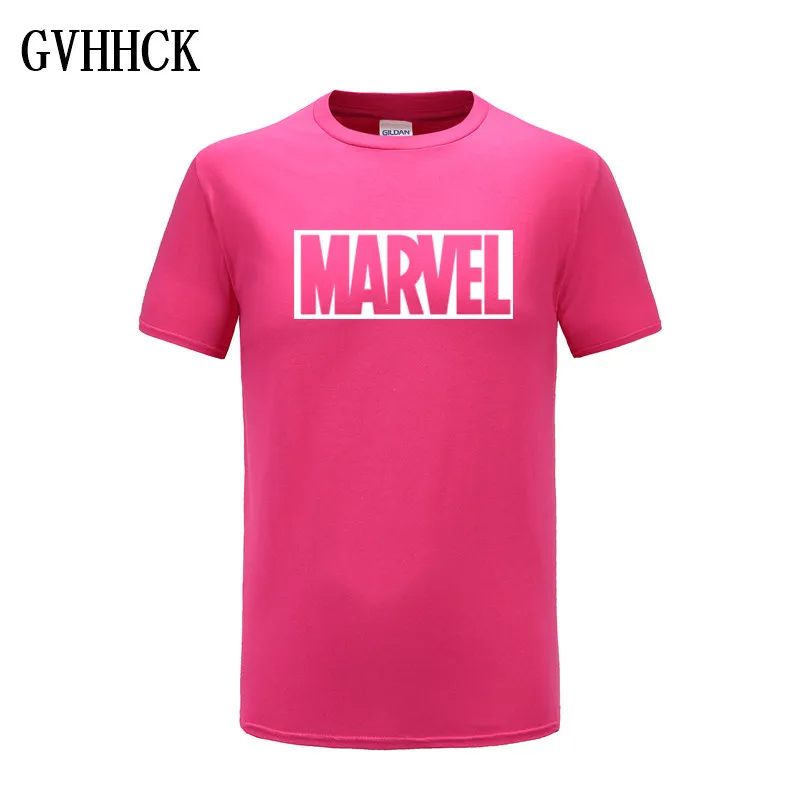 Новинка, модная футболка Marvel с коротким рукавом, мужской принт супергероев, футболка с круглым вырезом, футболка с надпись Marvel, топы, Мужская одежда, футболка - Цвет: rose red