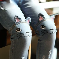 2016 new brand spring autumn toddler girl jeans girls skinny jeans cute cartoon cat denim pants kids trousers baby clothes 2 8y