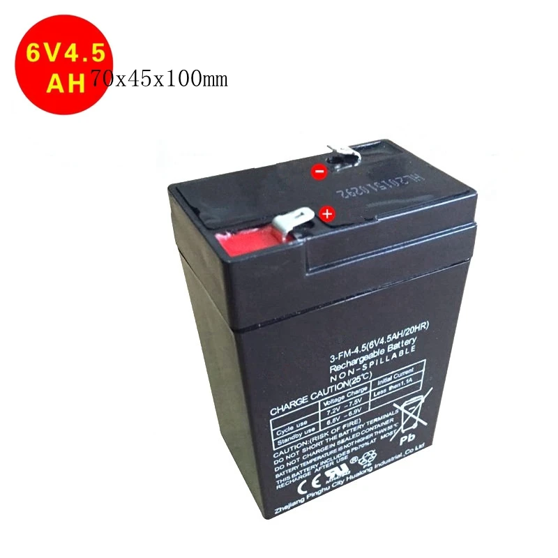 

6V 4.5AH Storage Battery 70x45x100mm Agm Sealed Lead Acid Rechargeable Deep Cycle Toy Car Battery 4.5ah Replace 4AH 5AH