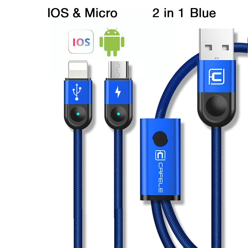 CAFELE 3 в 1 кабель для быстрой зарядки USB кабель синхронизации данных для IOS 12+ micro+ type c тканый нейлоновый кабель для iphone X xiaomi - Цвет: L M 2 in 1 Blue