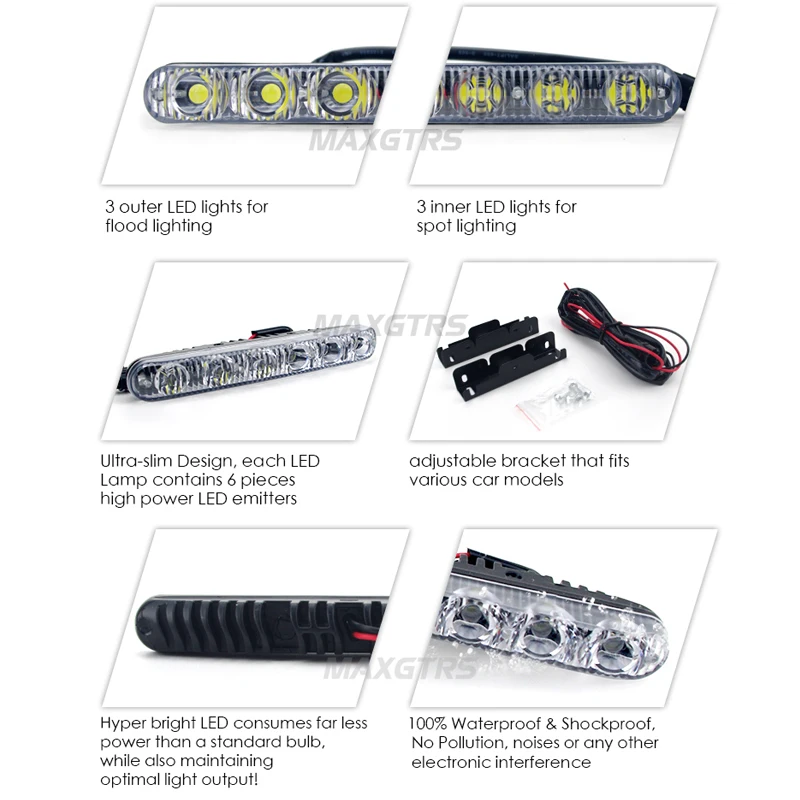 2x дневные ходовые огни высокой Мощность 2X6 Led 18 Вт светодиодные автобильные