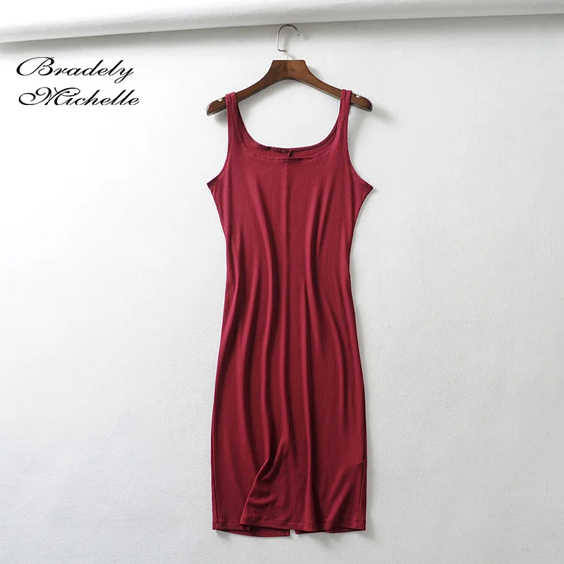 Женское трикотажное платье-жилет элегантное базовое платье без рукавов с