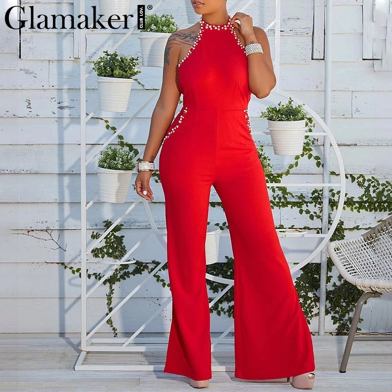 Glamaker элегантный жемчужный Женский Повседневный комбинезон широкие комбинезоны и комбинезоны комбинезон пикантный комбинезон с открытой спинкой Летний комбинезон