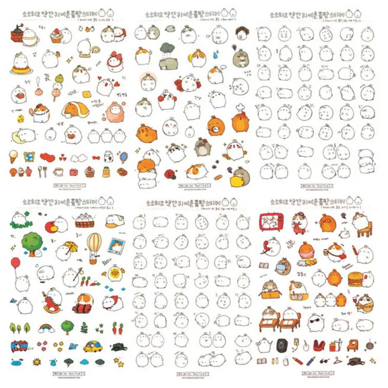 

6Pc=1Set Cute Fat Rabbit Children Stickers Scrapbooking DIY Transparent Diary Album Stickers Students Stationery Supplies