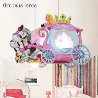 Cartoon creative carriage chandelier girl bedroom Princess Room children's room lamp modern lovely pink princess pendant lamp