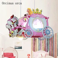 cartoon creative carriage chandelier girl bedroom princess room childrens room lamp modern lovely pink princess pendant lamp