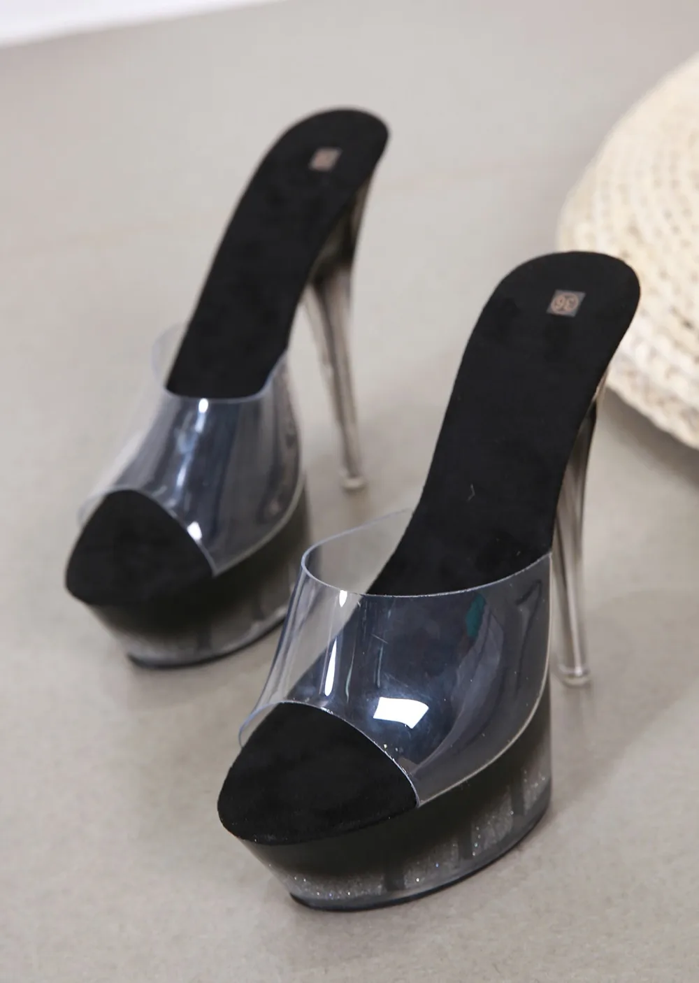 Shoes Women Sexy Super High Heel 15CM Fine with Waterproof Table Slippers Transparent Crystal Shoes Female Wedding Shoes
