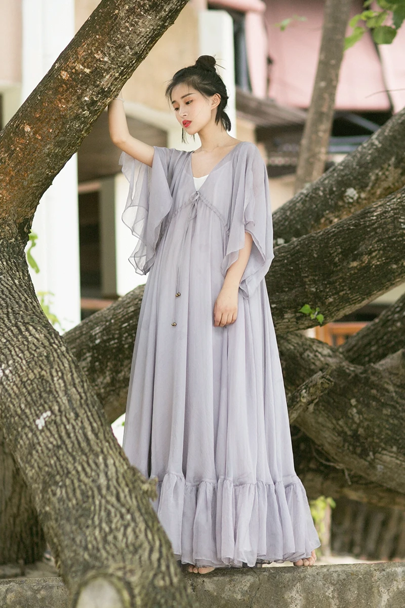 MM112 Новое поступление Струящееся летнее Шифоновое Платье макси с коротким