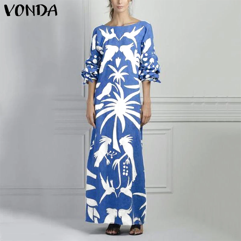 Bohemian Maxi Long Dress VONDA 2020 Sexy Half Sleeve O Neck Dresses Casual Loose Party Beach Printed Sundress Robe Femme Vestido | Женская