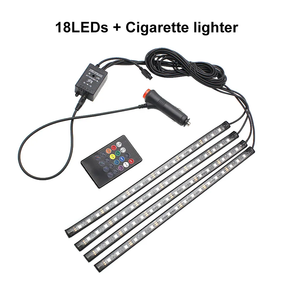 18LEDs Cigarette RGB Светодиодная лента, светильник для автомобиля, атмосферная лампа, 9/18 светодиодный s музыкальный ритм, звуковой контроль, атмосферный светильник, автомобильная лампа для ног, USB/сигарета - Испускаемый цвет: 18LEDs Cigarette