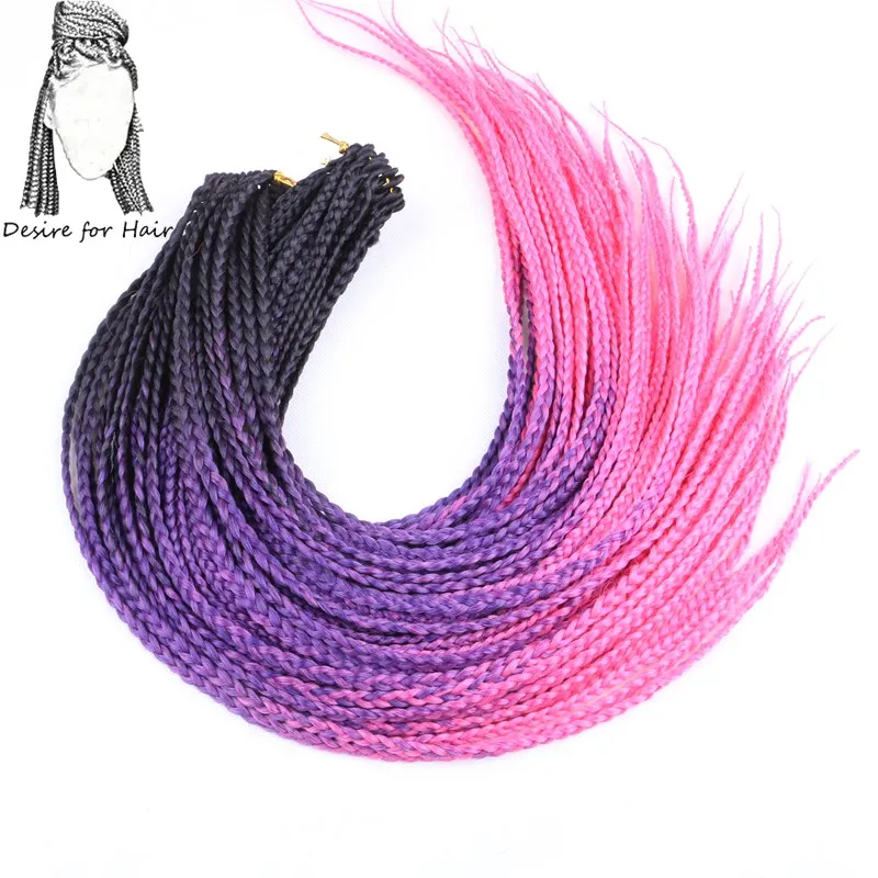 Desire for hair, 24 дюйма, 100 г, 22 пряди, Омбре, черный, фиолетовый, розовый, микро бокс, косички, вязанные крючком, косички, синтетические косички для наращивания волос