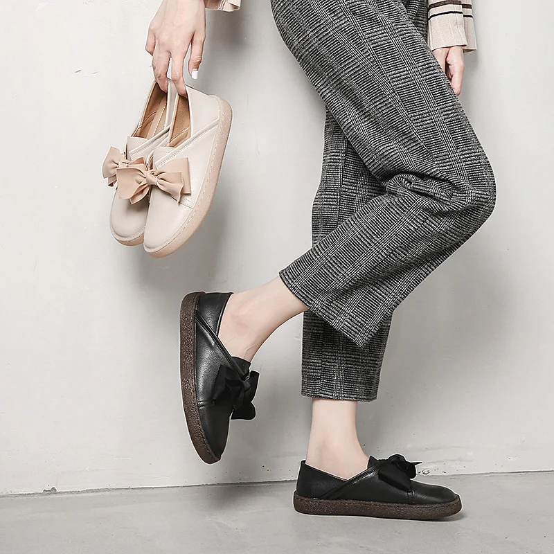 Женская Студенческая обувь на плоской подошве с бантом повседневная из