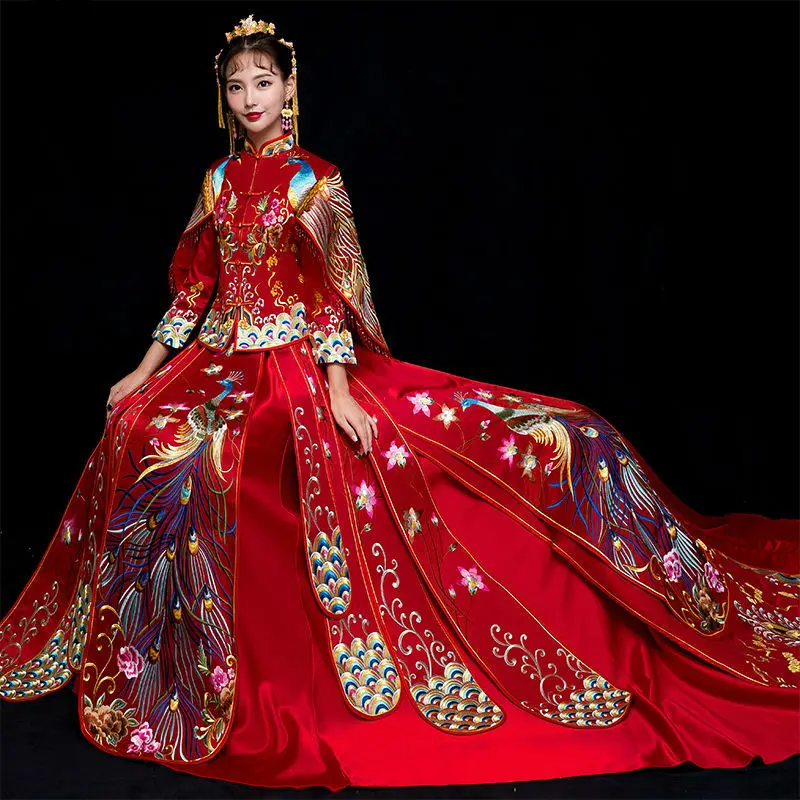 Красное традиционное китайское свадебное платье Женская Новая мода Cheongsam длинное платье Qipao Vestido платья в восточном стиле