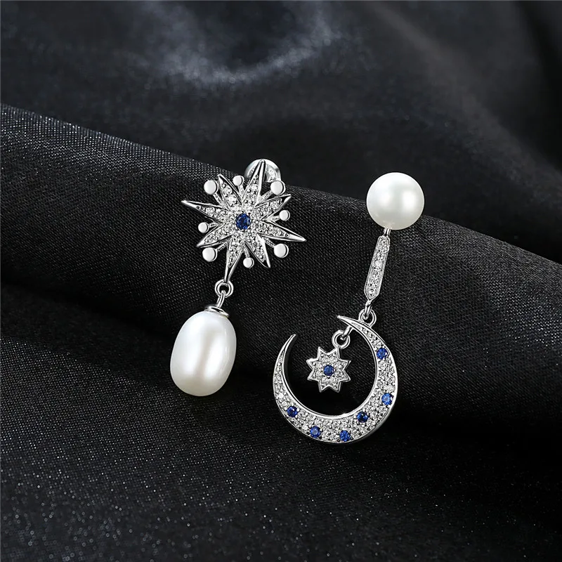 925 стерлингового серебра в форме полумесяца половина накладной Луной и звездами