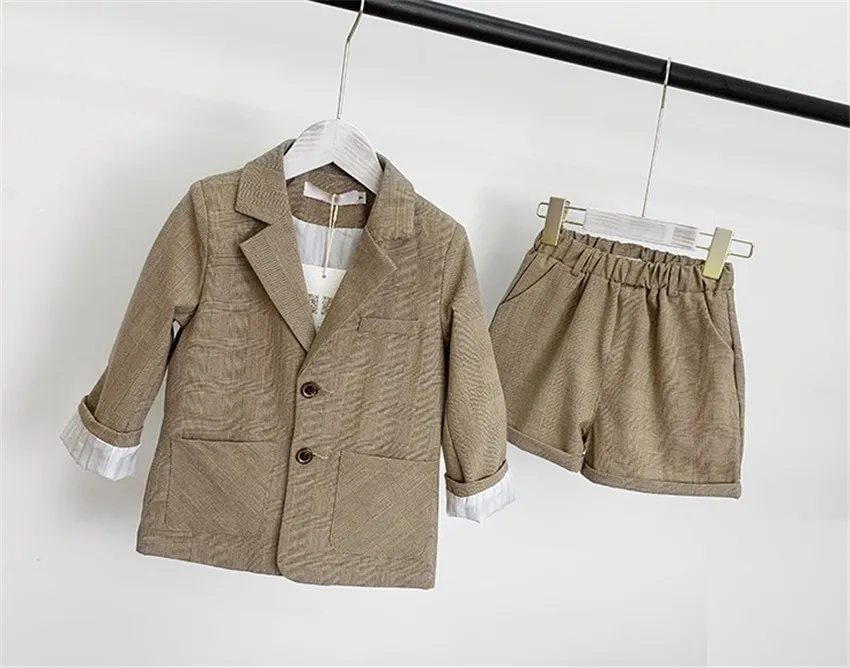 shorts 2pcs Детский блейзер для мальчиков и девочек 2, 3, 4, 5, 6, 7 лет, костюмы, парадное с длинными рукавами, блейзеры, длинные штаны, шорты, комплекты из 2 предметов для малышей - Цвет: shorts 2pcs