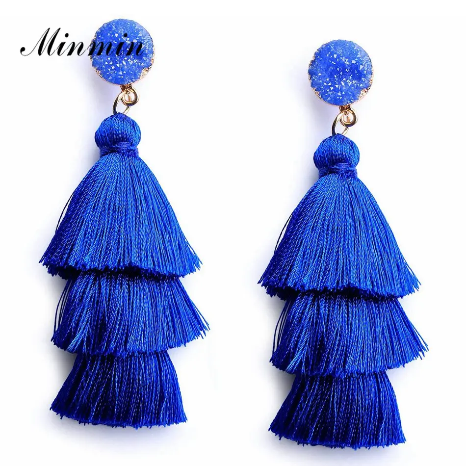 Blue Minmin Многослойные богемные серьги с бахромой для женщин, женские этнические серьги с бахромой, модные серьги с подвесками, ювелирные изделия MEH1204 - Окраска металла: Blue