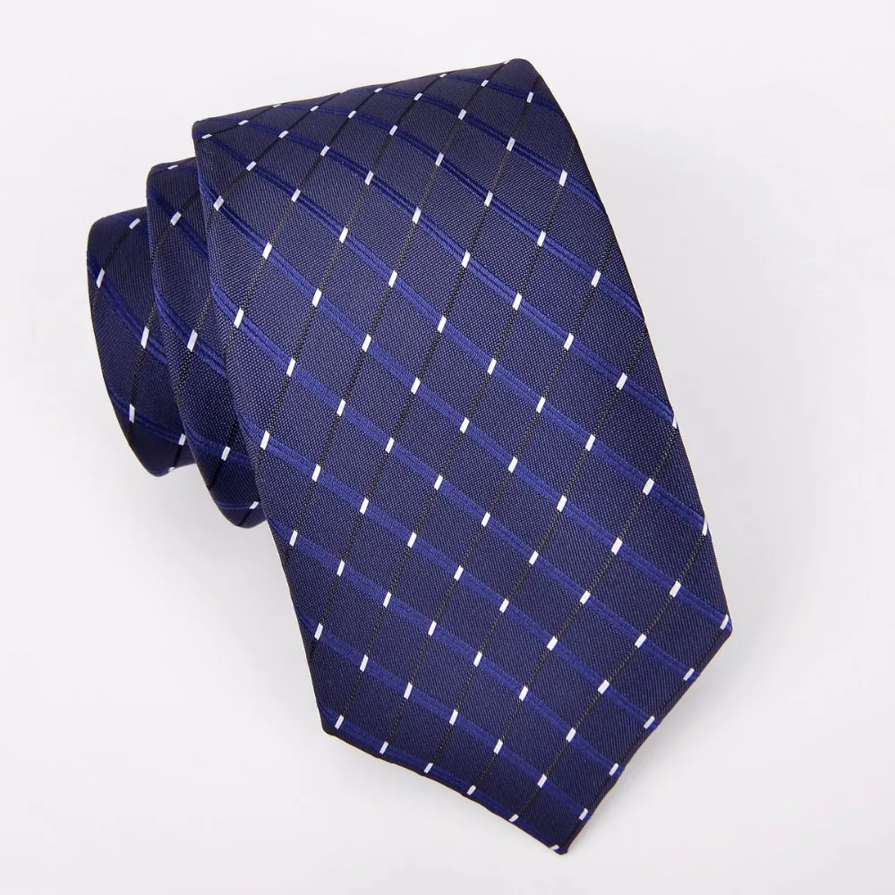 

New Men`s Tie Blue Checked Jacquard Woven Necktie Gravata For Men Formal Wedding Party Business 8cm 100% Polyester