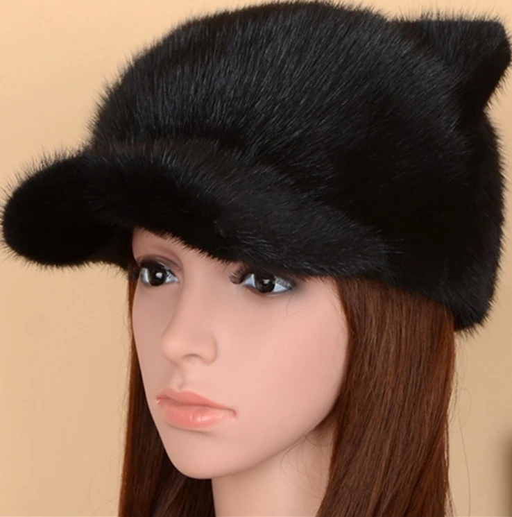 

Korean Mink Mink Fur Really Peaked Cap Baseball Cat Ear Ear Warm Winter All-match Female Mink Hat