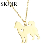skqir statement necklace gold color personality akita dog animal pendant stainless steel hollow heart necklace women jewelry