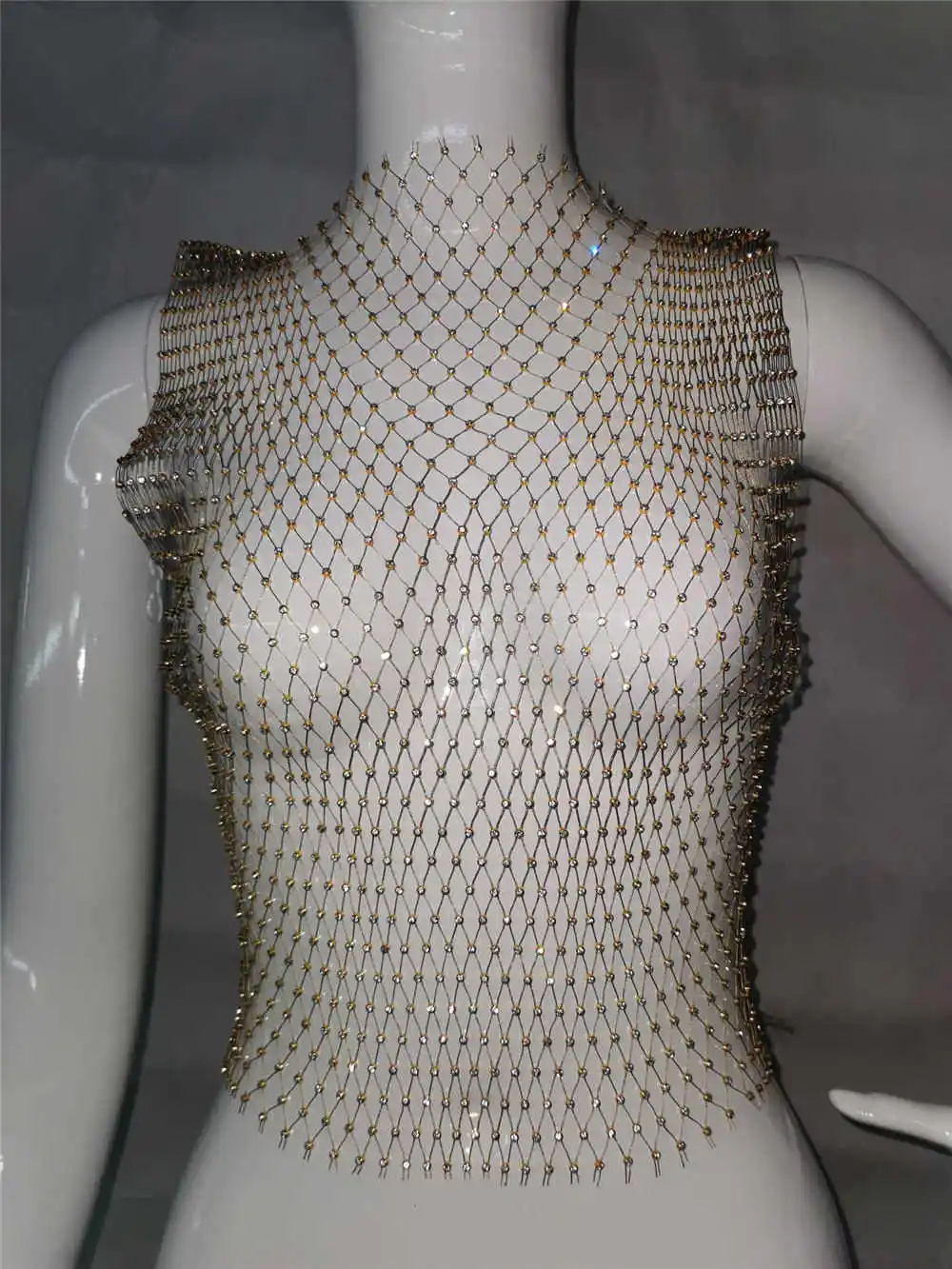Gold O-neck Сексуальная блестящая кристальная сетчатая цепочка для тела для женщин, Летний Пляжный полый нагрудный браслет с кольцом, массивное ювелирное изделие - Окраска металла: Gold O-neck