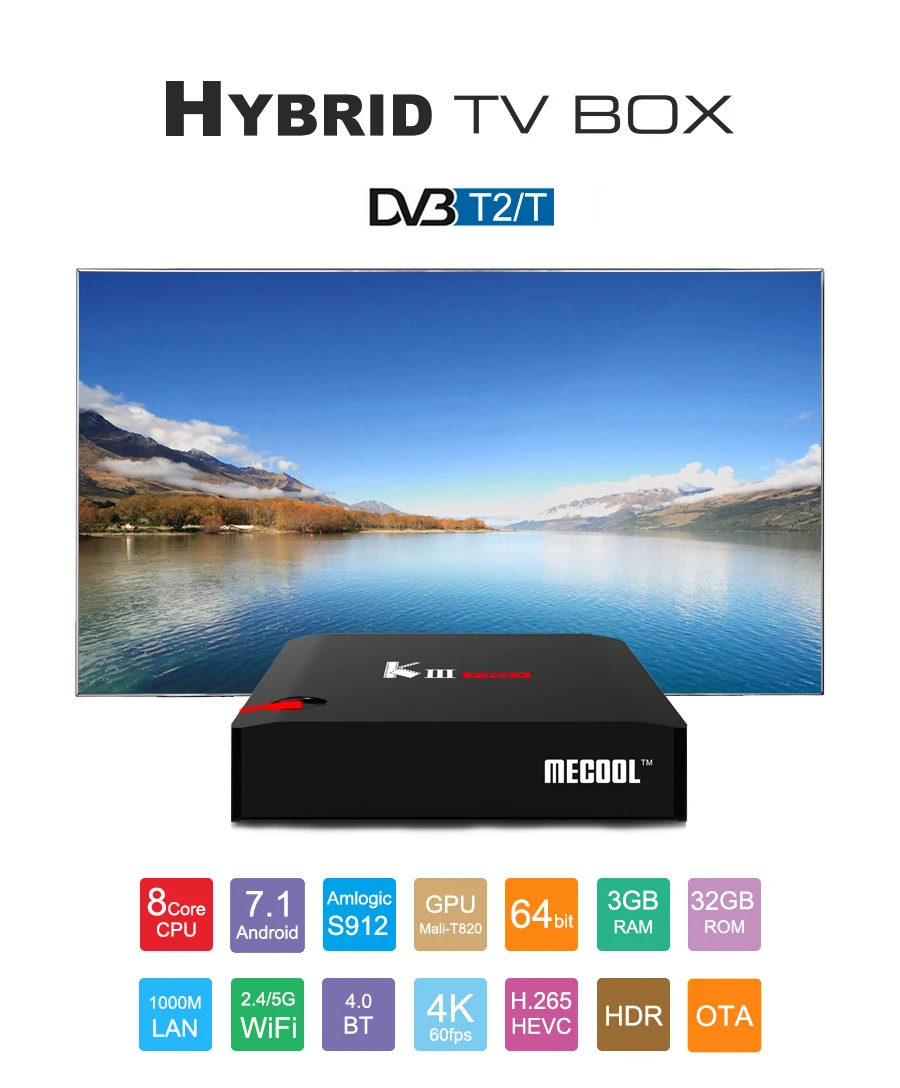 MECOOL KIII PRO DVB T2 Android tv Box 3 ГБ 32 rom 7 1 Восьмиядерный процессор Amlogic S912 2 4G/5G WiFi 4K