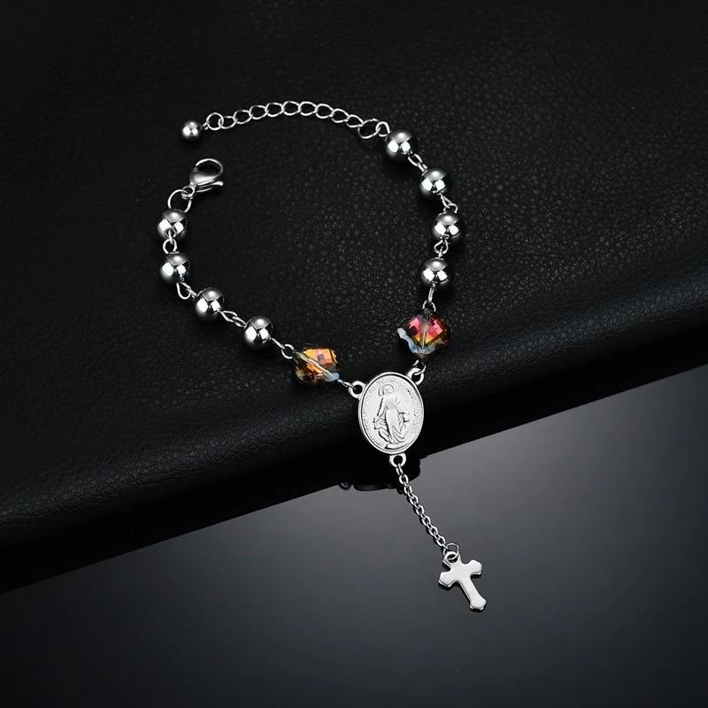 D &amp Z четки из нержавеющей стали бусины браслеты для леди католической Девы Mary